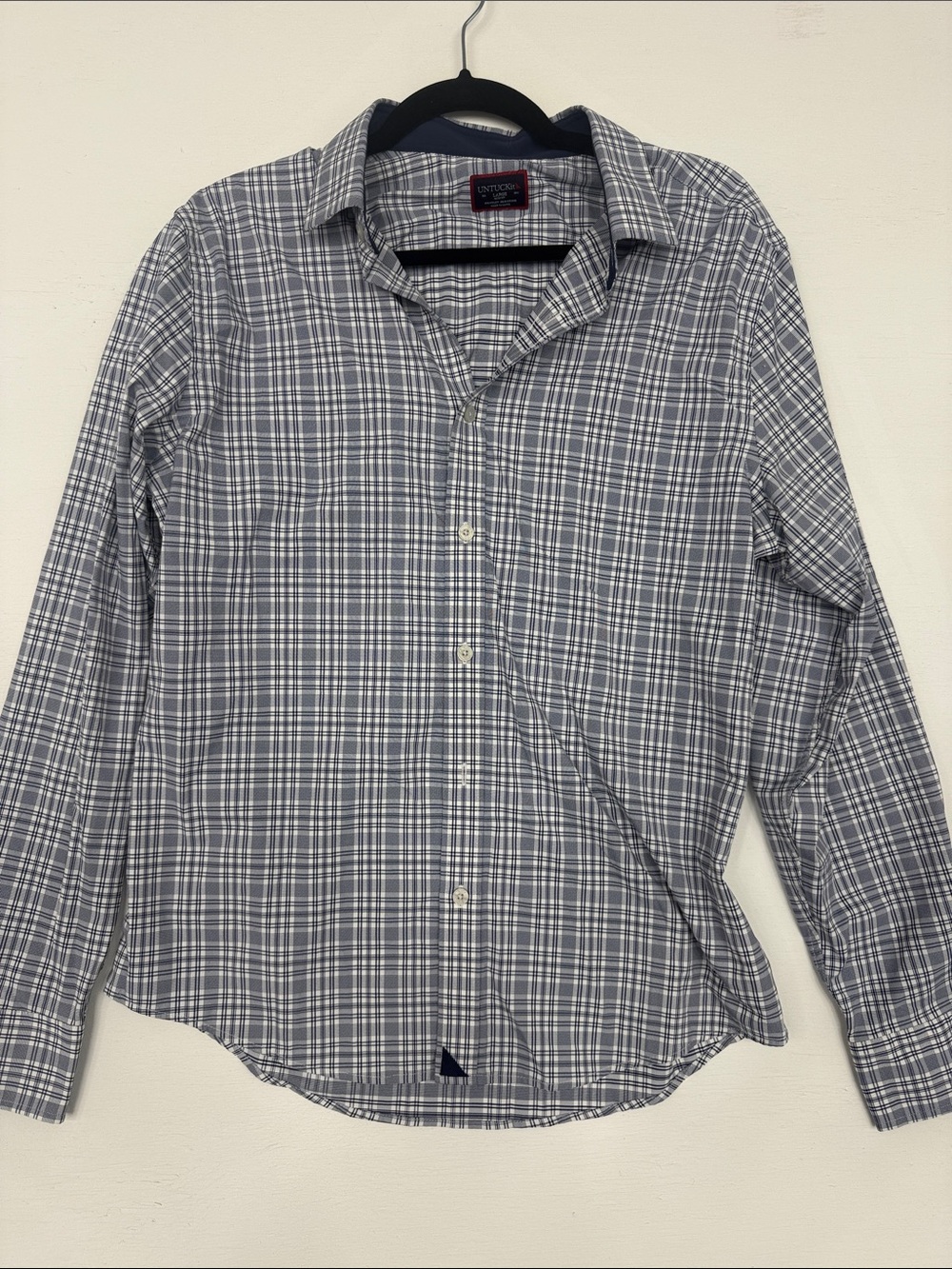 UNTUCKit Men's Blue and White Plaid Button-Down Shirt
